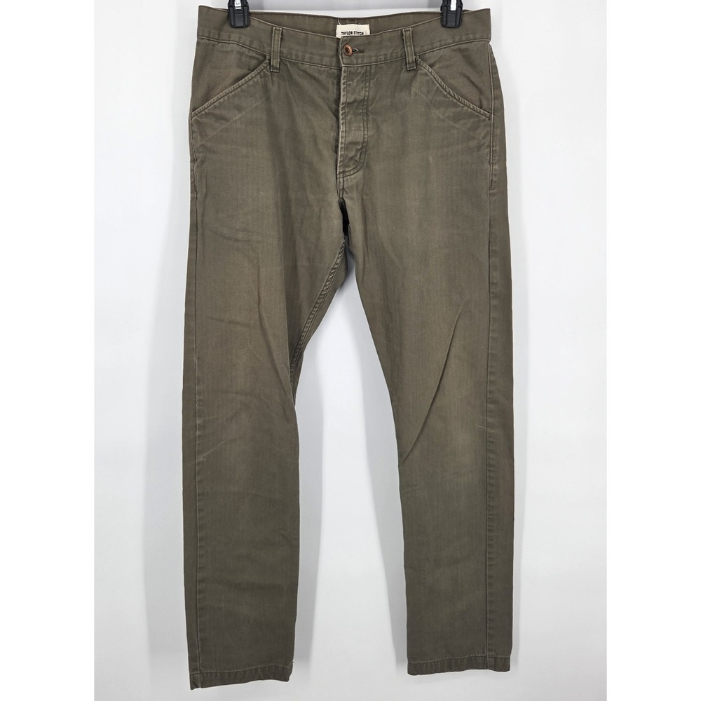 Taylor Stitch Men's Duck Canvas Work Pants Size 34 x 35 Olive Green Button Fly